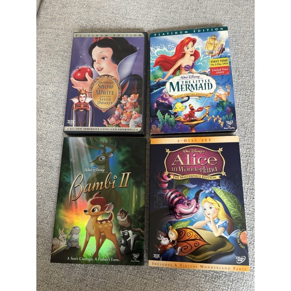 Other - Disney DVD Lot Of 4 Platinum Edition 2 Disc Set Little Mermaid Snow White Alice